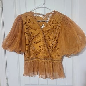 HAUTE MONDE Women's top mustard seed chic top small size